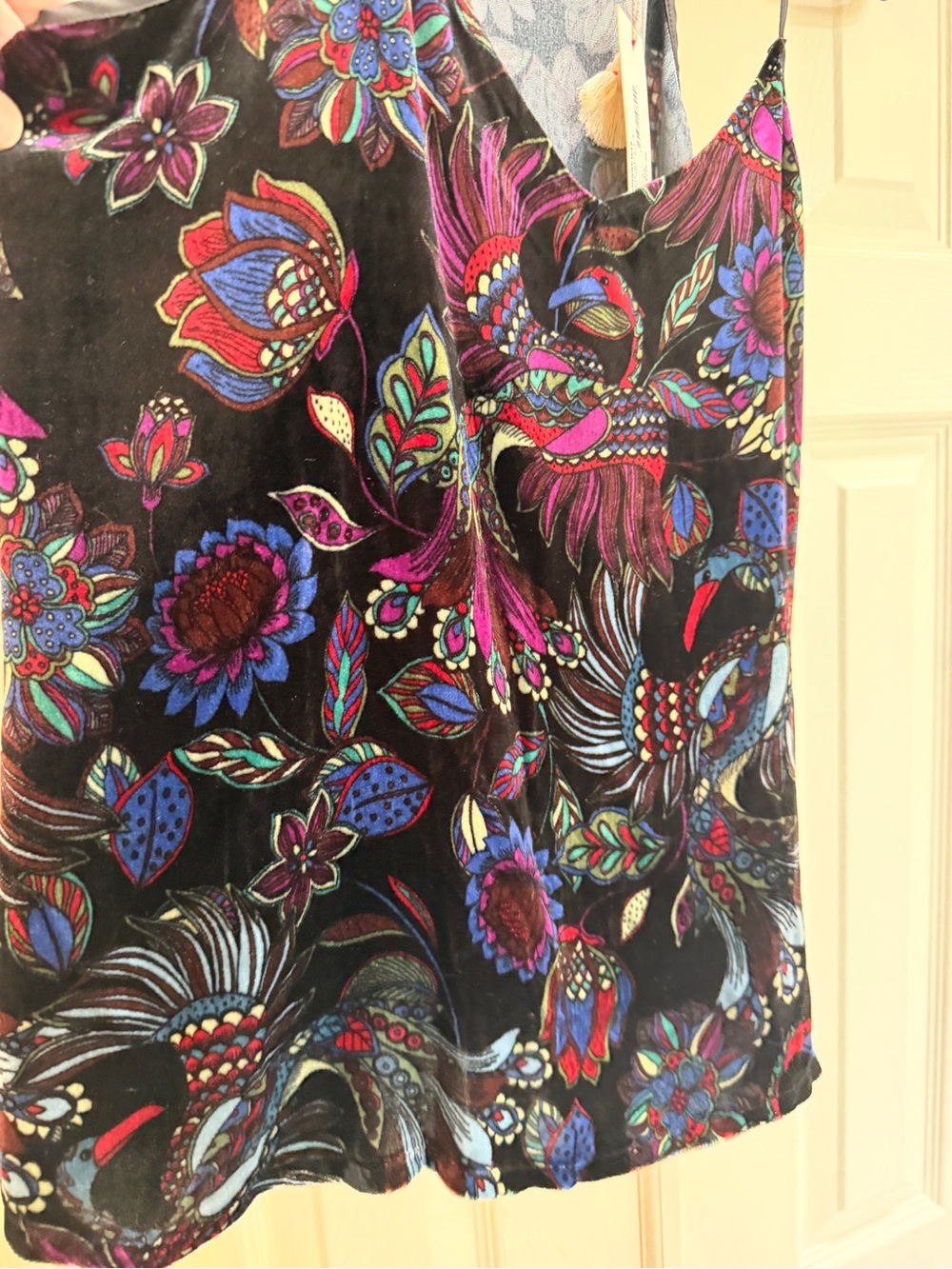 Johnny Was Floral Velvet Silk Cami Top - Black S - Picture 5 of 9